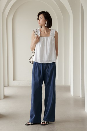 LS_String waist straight slacks_2color