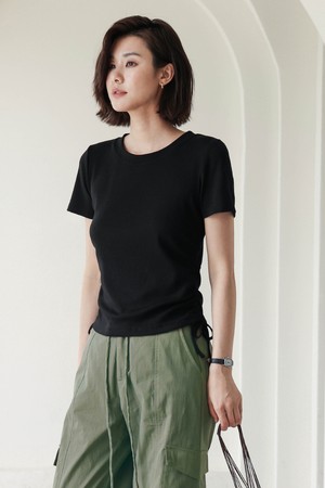 LS_Drawstring summer black top