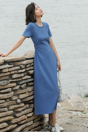 LS_Casual crew neck blue dress