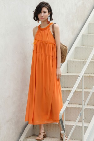 LS_Halterneck orange seaside dress