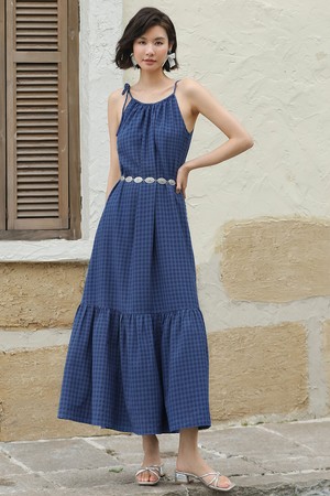LS_Blue plaid loose dress