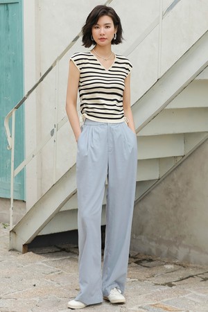 LS_Straight high-waisted pants_BLUE