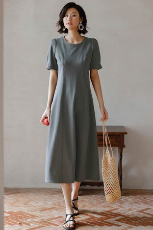 LS_Round neck gray long dress