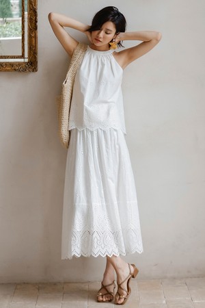 LS_White hollow out crochet skirt