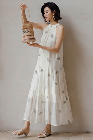 LS_Halterneck embroidered dress