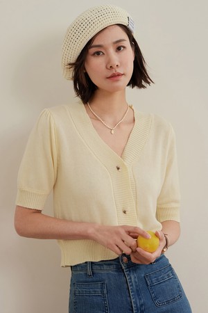 LS_Yellow knitted crop cardigan