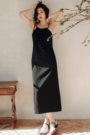 LS_Black slip halterneck dress