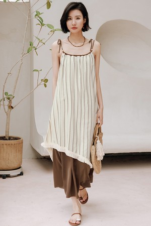 LS_Stitching striped maxi dress