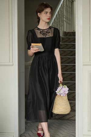 SR_Mesh embroidery black dress