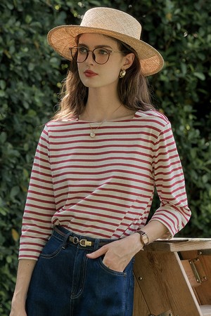 SR_Boat neck stripe top_2color