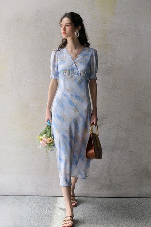 SR_Summer v-neck blue dress