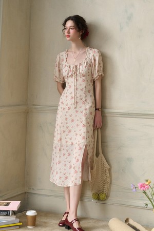 SR_Romantic slit pink floral dress