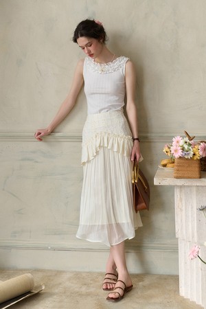 SR_Double splicing ruffle skirt