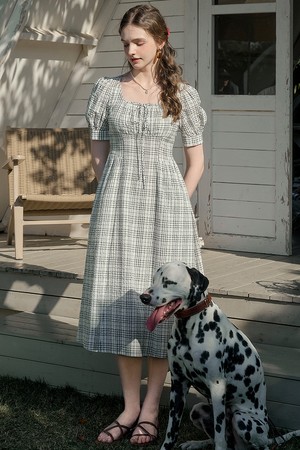 SR_Square neck pattern dress_WHITE