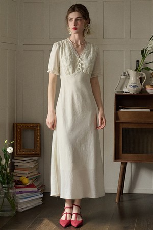 SR_Lace v-neck slim dress