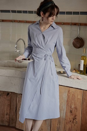 PM_Striped v-neck shirt dress