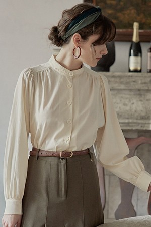 PM_Apricot collarless shirt