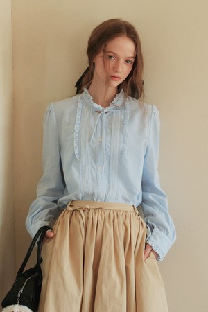 Cest_Ruffled collar striped shirt