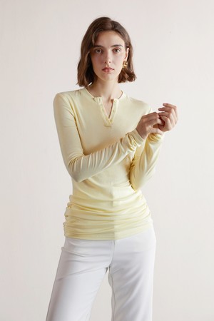 YY_Slim knit button hem long top_4color