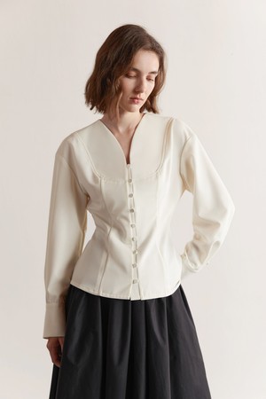 YY_V-neck french slim shirt