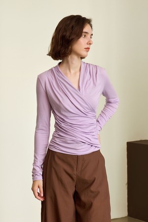 YY_V-neck slim long sleeve top_2color