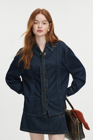 WD_Pleated ribbon denim shirt