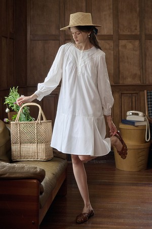 SR_Puff sleeve loose cotton dress