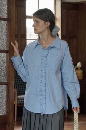 SR_Pocket pleated placket loose shirt