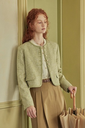 PM_Green tea round neck cropped jacket