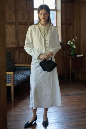 SR_Jacquard satin white skirt
