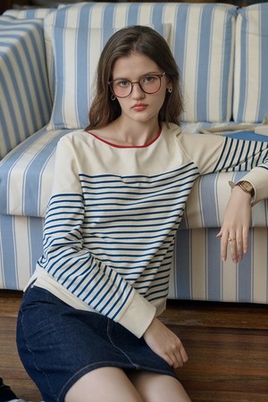 SR_Crew neck loose striped top