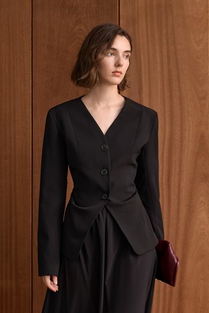 YY_V-neck commuter slim jacket_BLACK