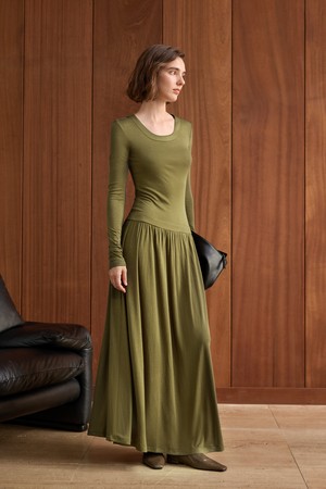 YY_Solid color drape long dress_2color