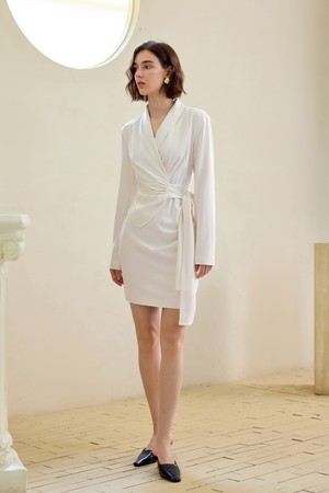 YY_Tie waist slim white dress