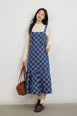 LS_Blue plaid slip dress