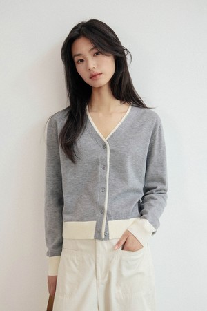 LS_Fake two-piece V-neck cardigan