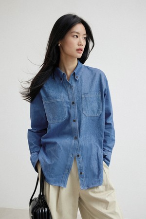 LS_Vintage wash blue denim shirt