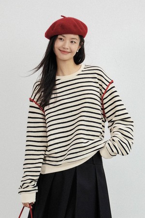 LS_Striped long sleeve loose top