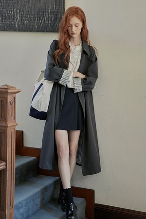 PM_Striped cuffs belted trench coat