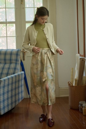 SR_Oil painting print satin skirt