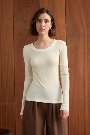 YY_Crew neck slim basic top
