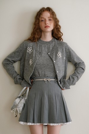 Cest_Gray wool flower cardigan