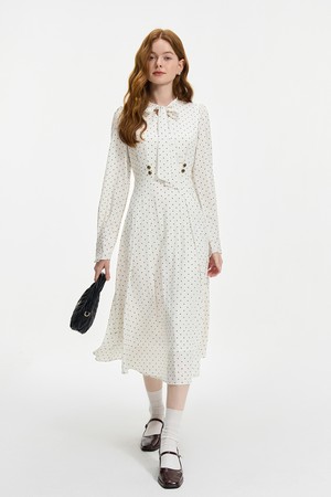 WD_Ribbon collar polka dot dress