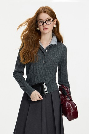 WD_Fake layered collar wool knit top