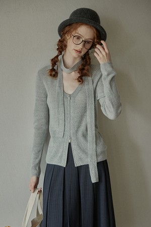 PM_Muffler zipper knit cardigan_GRAY