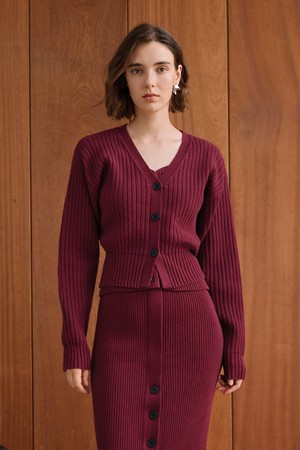 YY_Gentle ribbed wine knit cardigan