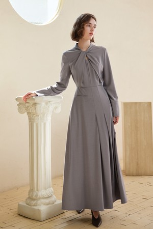 YY_Gray tuck detail long dress