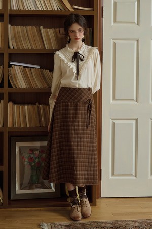 SR_Vintage check ribbon skirt