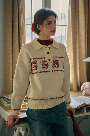 SR_Flower pattern wool knit sweater