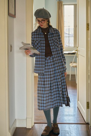 SR_Plaid blue check a-line skirt